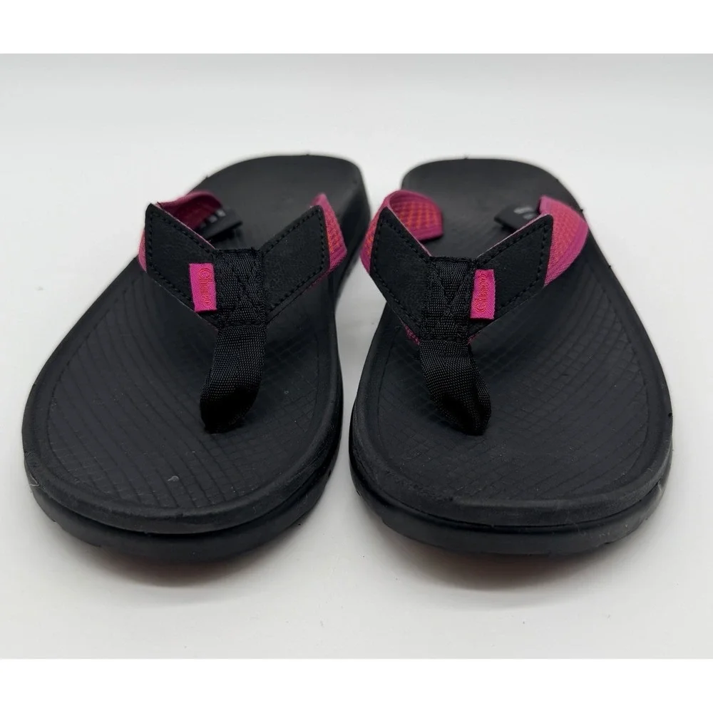 Chaco Sandals Women's Sz 7 Black Pink Straps Footbed Flip Flops - Picture 3 of 7